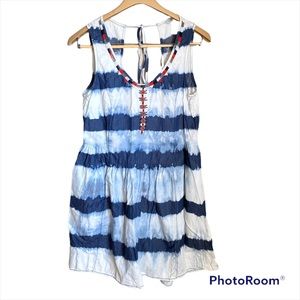 Mango Jeans Blue Tie Dye Dress Bead Accents Open Back Size XS